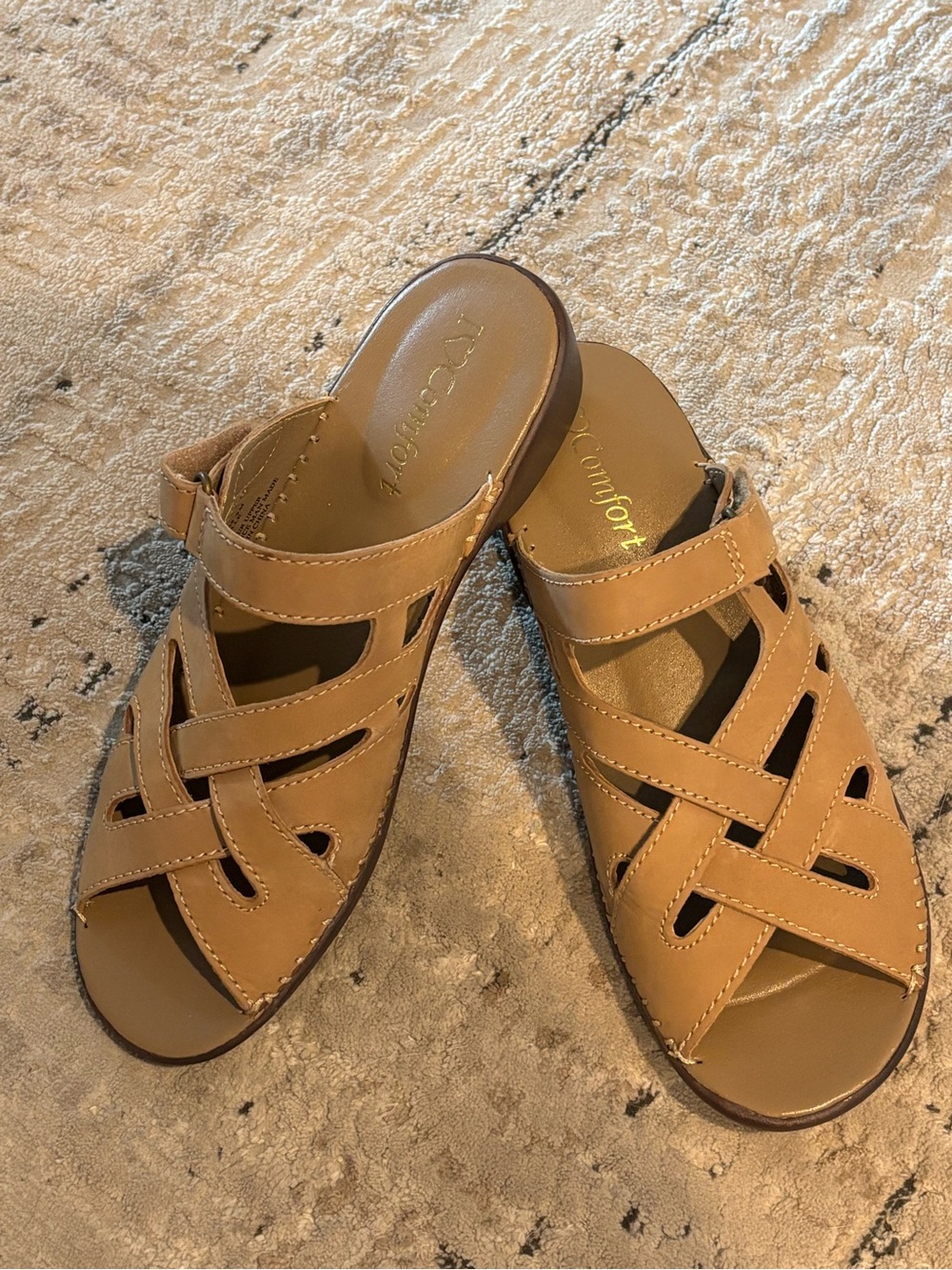 Comfortiva Tan Braided Slide Sandals with Adjustable Strap